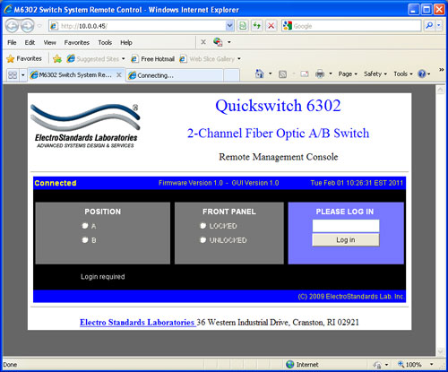 Password Protected Remote QuickSwitch 6302 GUI Logging into the GUI