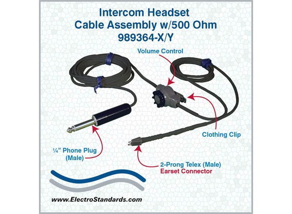 Intercom Headset Cable w/Volume Control, Custom Length