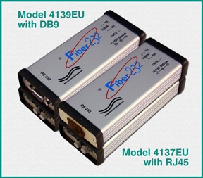 Model 4137EU and 4139EU HP Fiber/RS232 Converters with European 2-Pin Power Supply