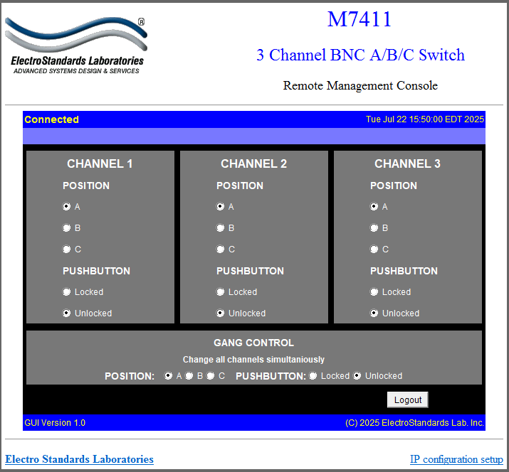 PathWay® Model 7411 GUI In the web browser PathWay® Model 7411 Main GUI Panel