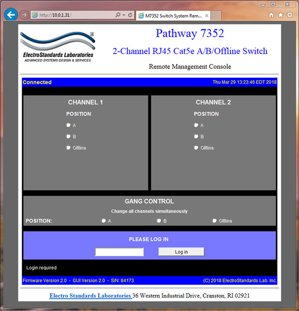Model 7352 Main GUI for Remote Control Model 7352 Main GUI for Remote Control