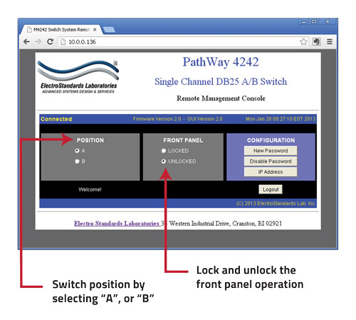 PathWay® Model 4242 Change Switch position from the GUI