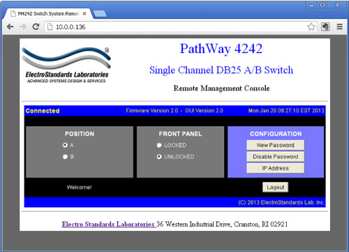 PathWay® Model 4242 Main GUI Logged IN PathWay® Model 4242 Main GUI