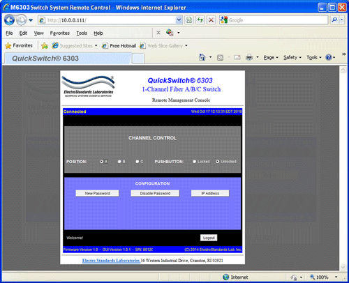 QuickSwitch® 6303 A/B/C Main GUI Panel