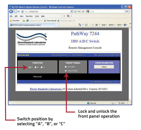 PathWay Model 7244 DB9 A/B/C Switch w/Telnet and GUI PathWay Model 7244 DB9 A/B/C Switch w/Telnet and GUI