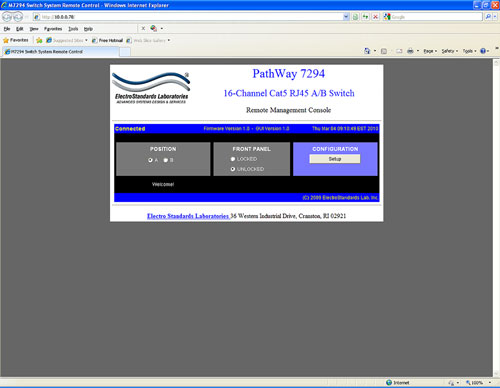 PathWay Model 7294 Graphical User Interface in a standard browwer