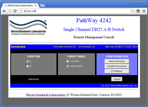 PathWay® Model 4242 Main GUI Logged IN PathWay® Model 4242 Main GUI