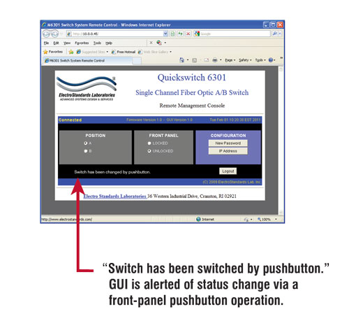 Status change via front panel operations QuickSwitch® 6301