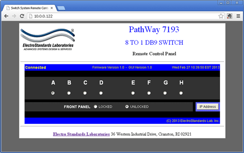 PathWay® Model 7193 DB9 8-to-1 Switch with Telnet and GUI