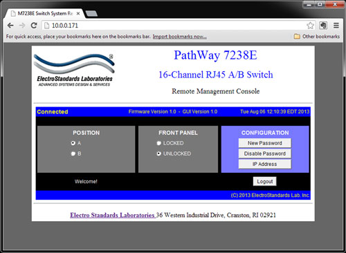 Model 7238E Main Logged In GUI