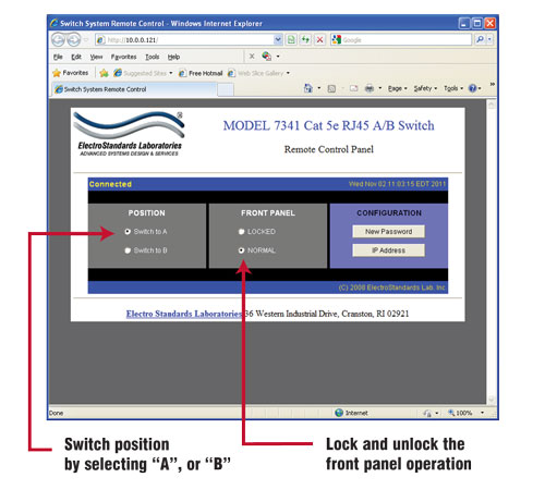 PathWay® Model 7341 Switch Position via the GUI Main panel