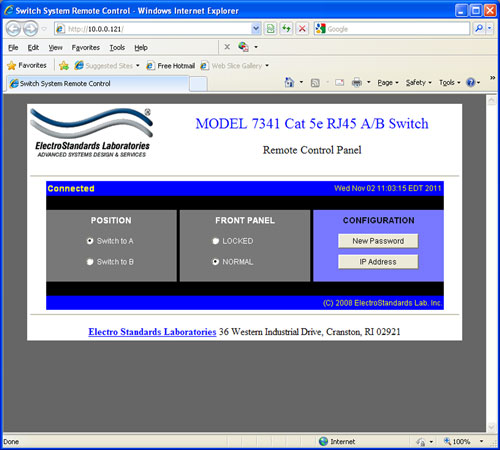 PathWay® Model 7341 GUI Main Panel logged IN