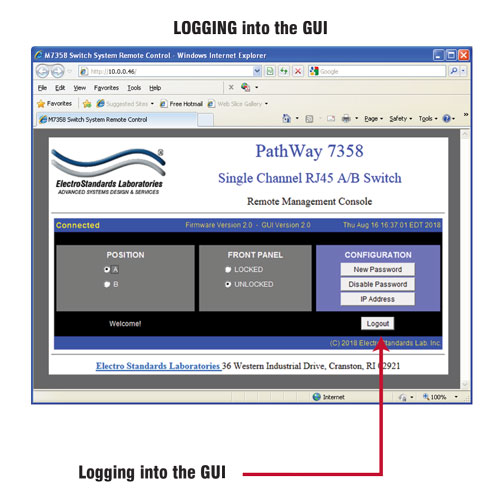 PathWay® Model 7358 RJ45/48 T1 Interface logging into the GUI PathWay® Model 7358 RJ45/48 T1 Interface GUI