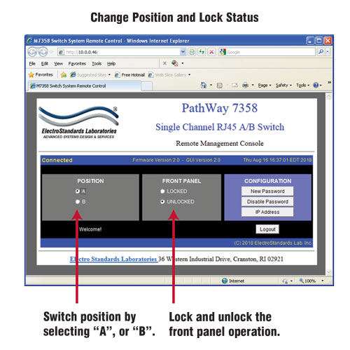 PathWay® Model 7358 RJ45/48 T1 Interface Change Position and status PathWay® Model 7358 RJ45/48 T1 Interface GUI
