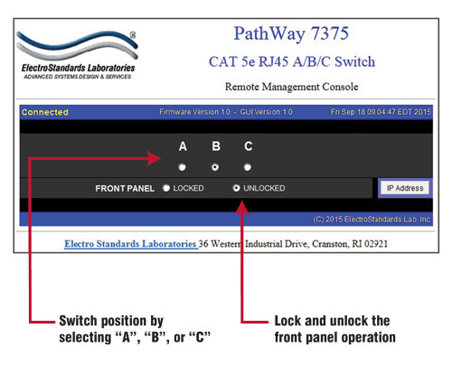 PathWay® Model 7375 A/B/C GUI position changes and lock / unlock status PathWay® Model 7375 A/B/C GUI capture