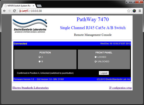 Model 7470 RJ45 A/B Switch GUI