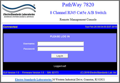 Model 7820 login screen please log in after completing the 2 step login process