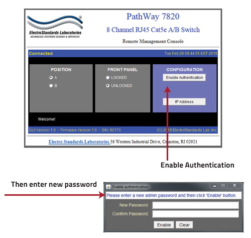 Then enter new password and then click enter PathWay Model 7820 Enable Authentification