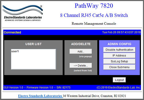 Add / delete Users PathWay Model 7820 Admin Configuration