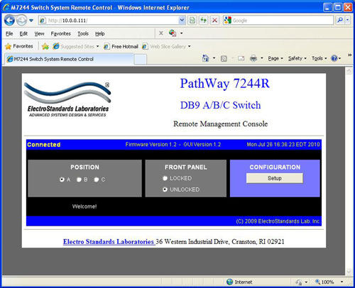 DB9 A/B/C GUI Remote Management Console PathWay Model 7244R DB9 A/B/C GUI Main Panel