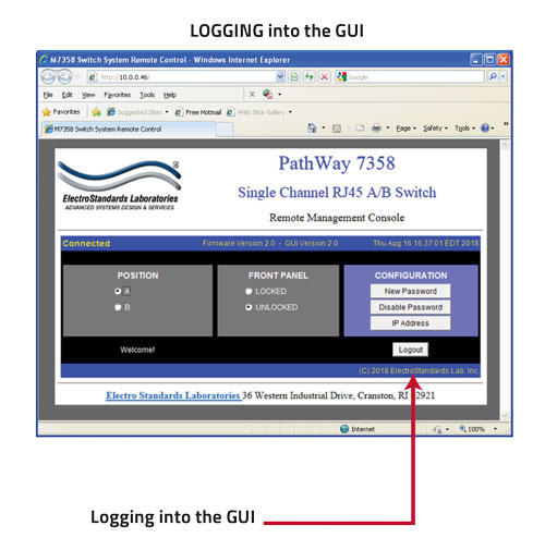 PathWay® Model 7358 RJ45/48 T1 Interface logging into the GUI PathWay® Model 7358 RJ45/48 T1 Interface GUI