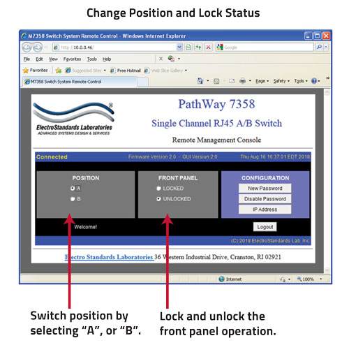 PathWay® Model 7358 RJ45/48 T1 Interface Change Position and status PathWay® Model 7358 RJ45/48 T1 Interface GUI