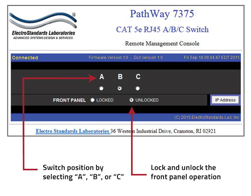 PathWay® Model 7375 A/B/C GUI position changes and lock / unlock status PathWay® Model 7375 A/B/C GUI capture