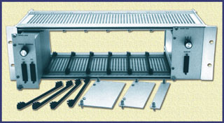 Model 9025 Rack can hold up to eight two inch wide modules.