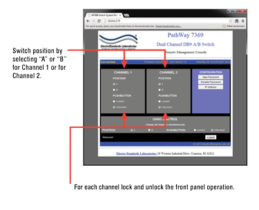 GUI can be used to change switch position and lock status of Model 7369