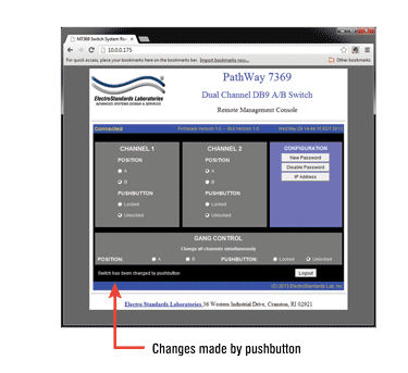 Querying the status of the unit via GUI for Model 7369 DB9 A/B Switch