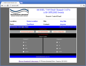 Model 7349 GUI in a Standard Web Browser.