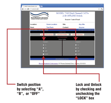Model 7349 change the switch position and the lock status from the GUI main panel.