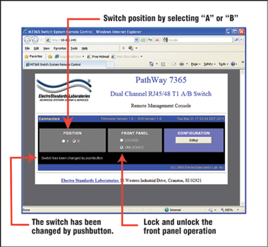 Model 7365 GUI allows the user to lock and unlock the front panel push button.