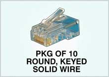 Amp Modular Plugs, 8 Position Keyed, Round, Solid Wire
