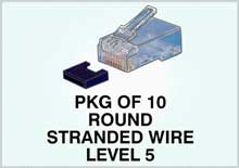 Amp Modular Plugs, 8 Position, Level 5, Unshielded Round, Stranded Wire