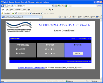 Model 7426 RJ45 CAT5 A/B/C/D Switch GUI in a standard web browser.