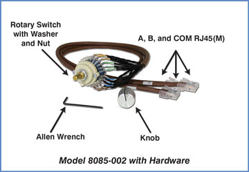 Model 8085-002 Components: Rotary Switch with A/B/COM RJ45's, Knob and Allen Wrench