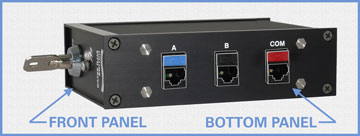 Model 9074 DIN Rail Mounted RJ45 A/B/OFFLINE Switch, Cat5e Compliant, Connector View