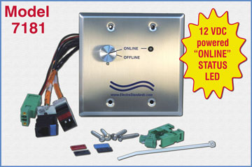 Model 7181 Single channel RJ45, Cat5e Online/Offline Rotary switch, faceplate mounted, 12 VDC powered