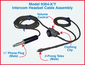 Image of Intercom Headset Cable Assembly w/500 Ohm Volume Control, Custom Length