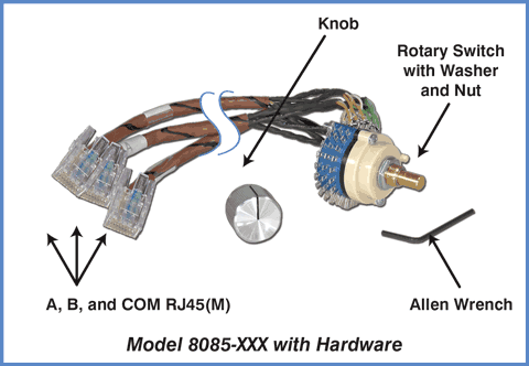 Model 8085-XXX pictured with the components that are included with the A/B Switch for installation in your enclosure.