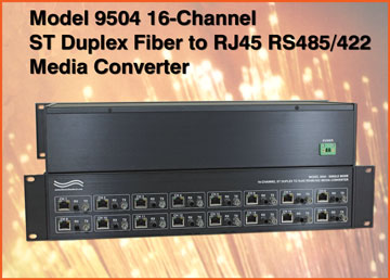 Model 9504 16-Channel ST Duplex Single Mode Fiber to RJ45 RS485/422 Media Converter
