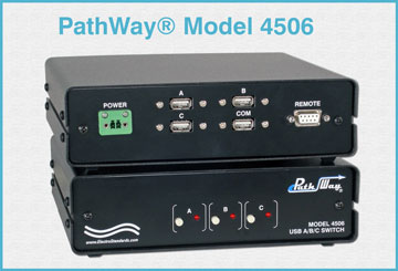 PathWay® Model 4506 USB Type-A A/B/C Switch with Remote Control, Desktop Unit