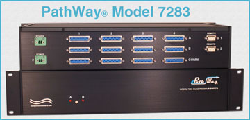 PathWay® Model 7283 four channel RS530 A/B Switch, DB25 Interface, Redundant Remote and power ports.