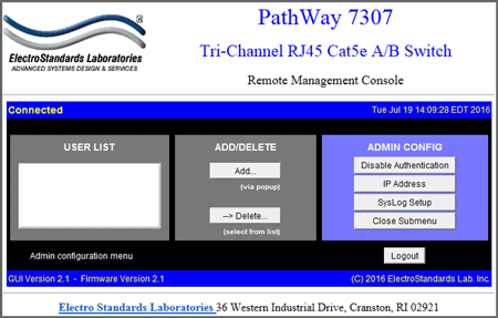 Model 7307 Admin-only section is in the Admin Submenu.