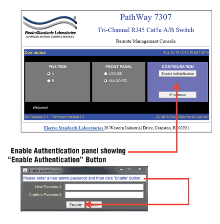Model 7307 Enable Authentication in the GUI.