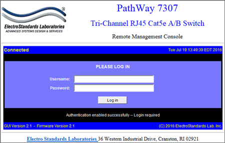 Model 7307 Enabled Login prompting user name and password.
