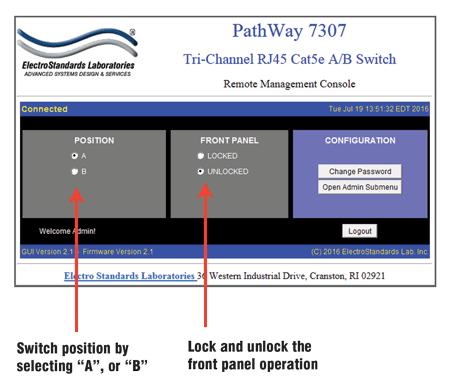 Model 7307 change switch position and lockout from GUI.