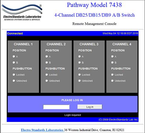 PathWay® Model 7438 Login Screen for the Graphical User Interface