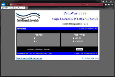 Model 7377 GUI in a Standard Web Browser